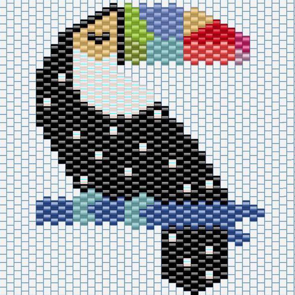 Diagramme tissage brick stitch toucan perles miyuki