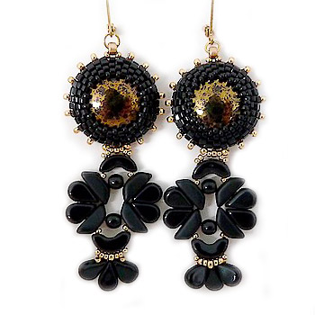 Ida Earrings featuring Amos®, Tinos®, and Arcos® glass beads and glass cabochons by Puca®