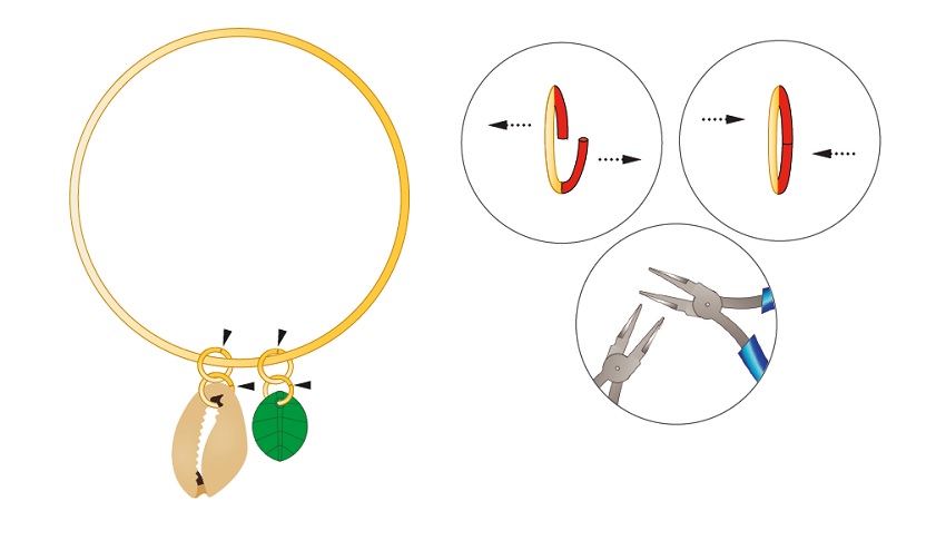 Gold bracelet with PureCrystal crystal Pure Leaf pendant and cowrie shell : Step 1