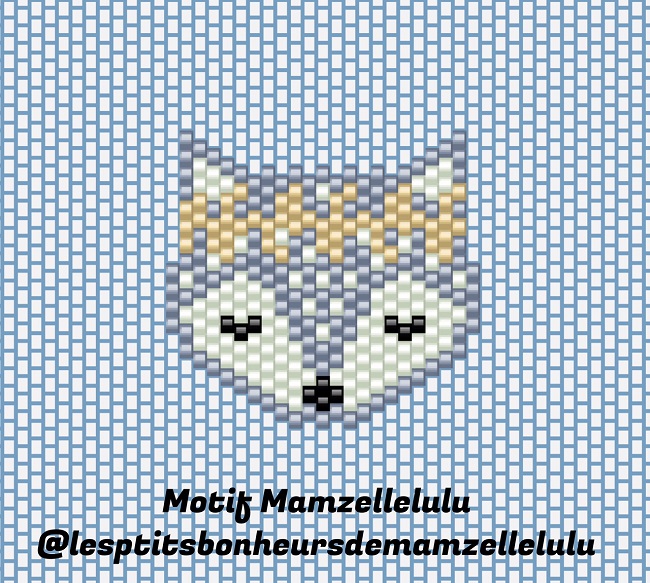 Schema  Fox head pattern with wreath of flowers in brick stitch weaving