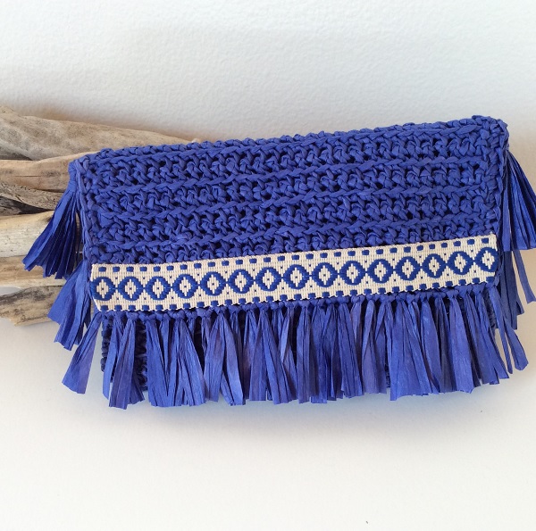 Bohemian blue electric pouch in creative paper and braid