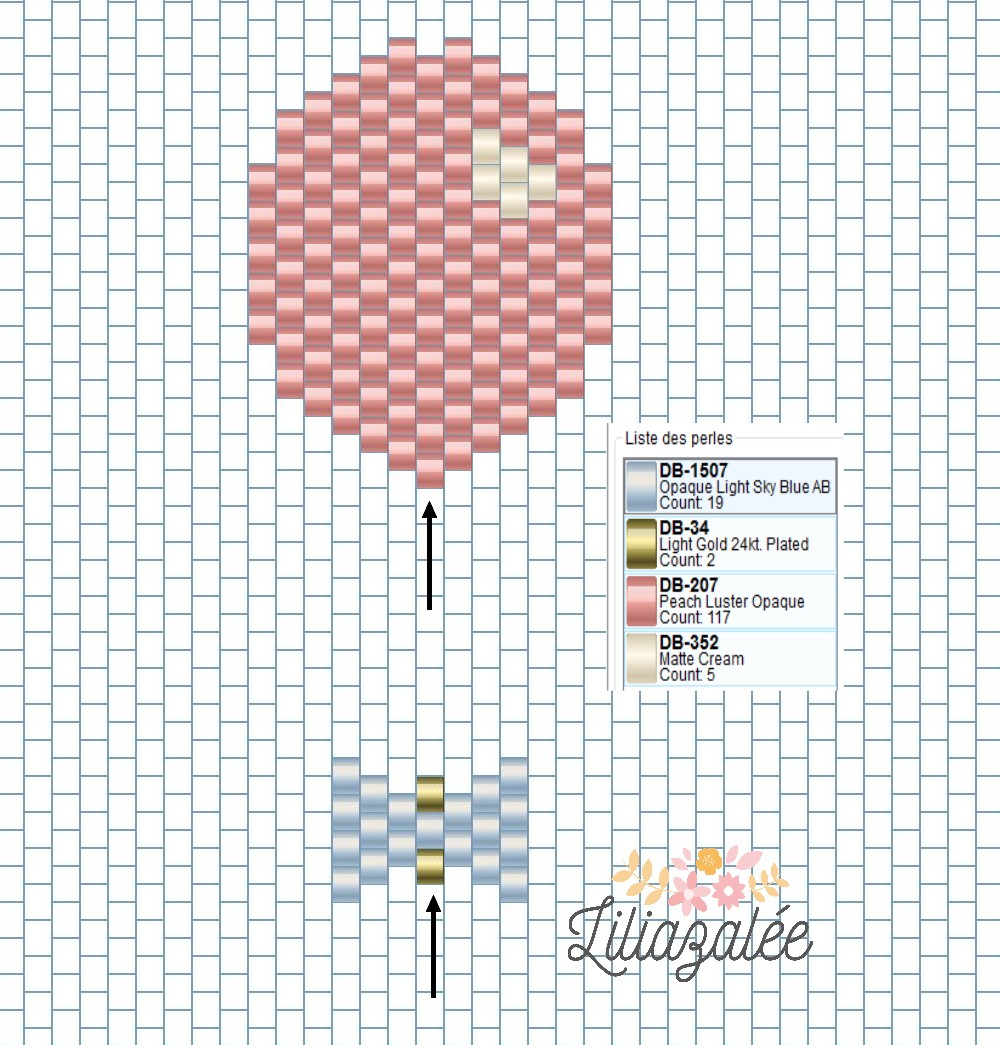 Schema  Balloon brooch in brick stitch weave and glittery fusible