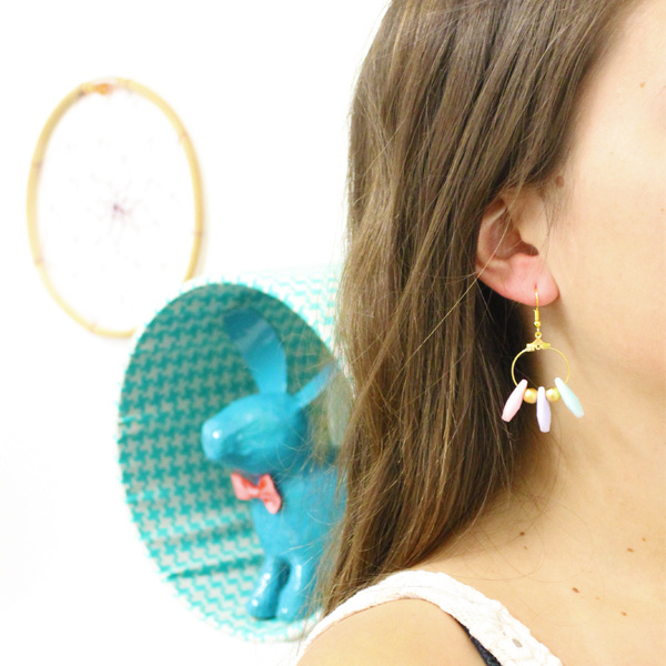 Earring hoops with pastel faceted pears and diamond balls Earring hoops with pastel faceted pears and diamond balls