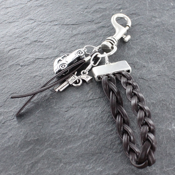 Man Keyring with leather and charms Man Keyring with leather and charms