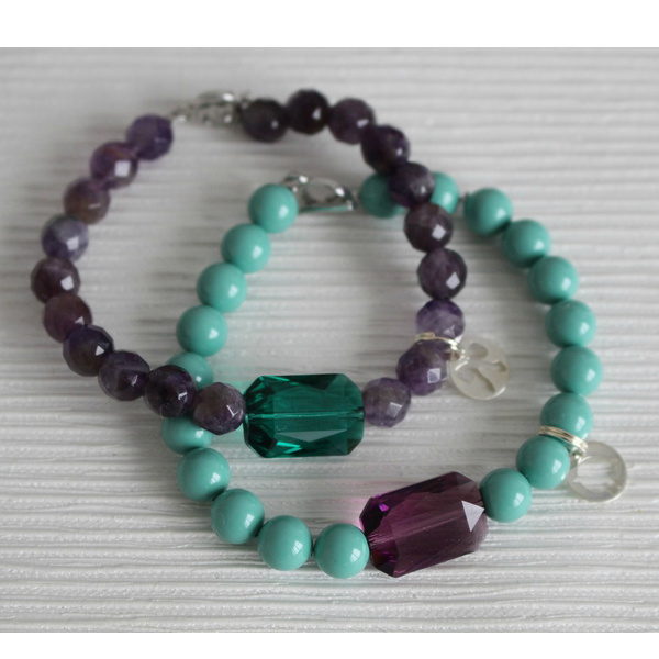 Emerald and faceted round bead bracelet Perles & Co