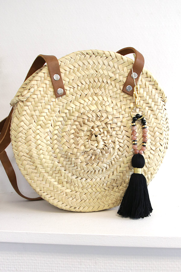 Schema  Keychain bag charm with gem pearls and pompom