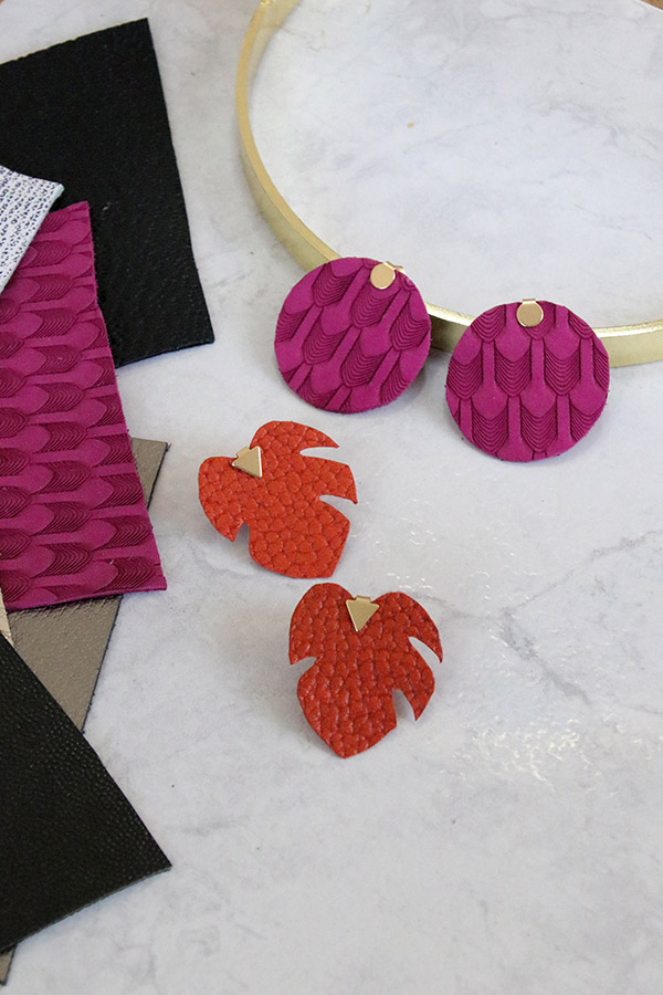 Earrings with textured leather