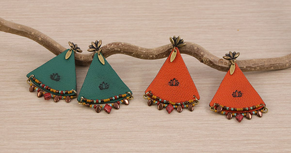 Leather and glass bead earrings