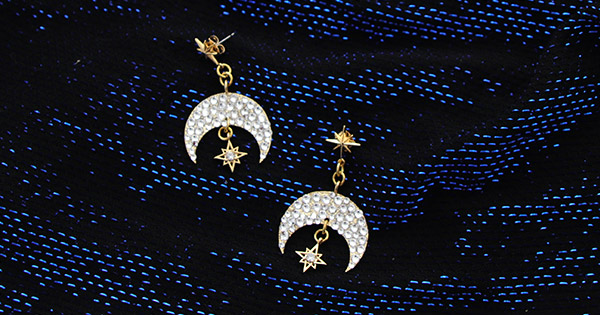 Moon and rhinestone earrings