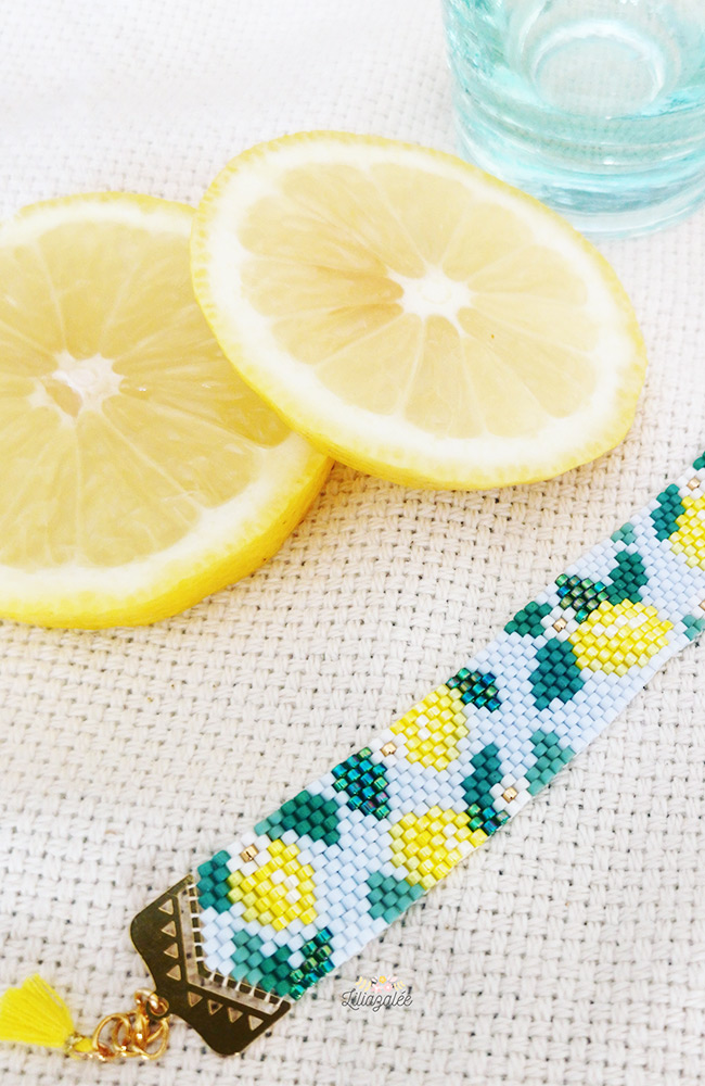 Odd peyote bead weaving bracelet with lemons pattern