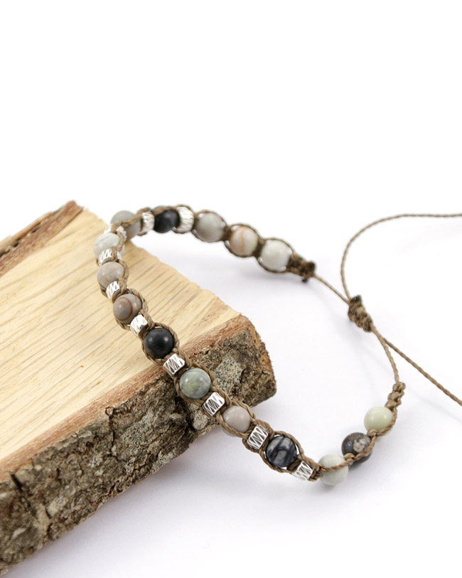 Schema Macrame bracelet with gemstone beads sliding knot Schema Macrame bracelet with gemstone beads sliding knot