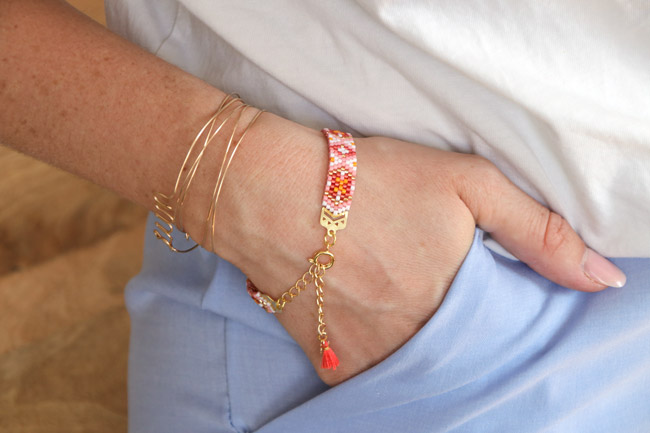 Bracelet Miyuki fin en Peyote impair stacking joncs semainier en gold filled embouts de tissage