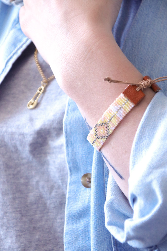 Miyuki pearl weaving bracelet with leather clasp and sliding knot pinterest