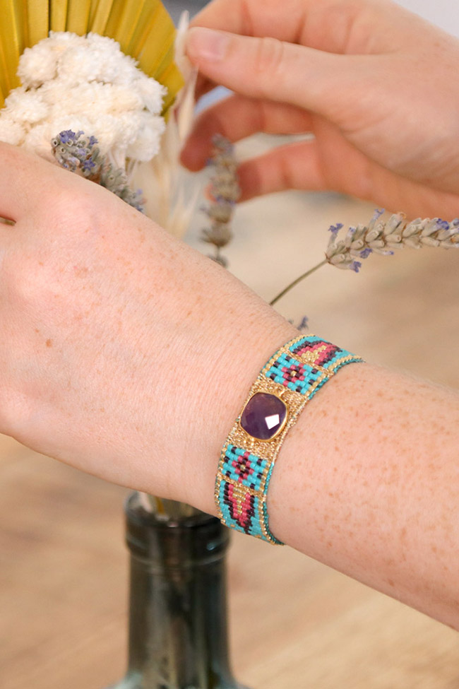 Miyuki weaving bracelet and shiny Amethyst stone threads pinterest