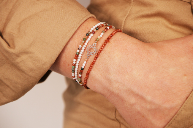 Multi-row gemstone bracelet with 925 sterling silver insert
