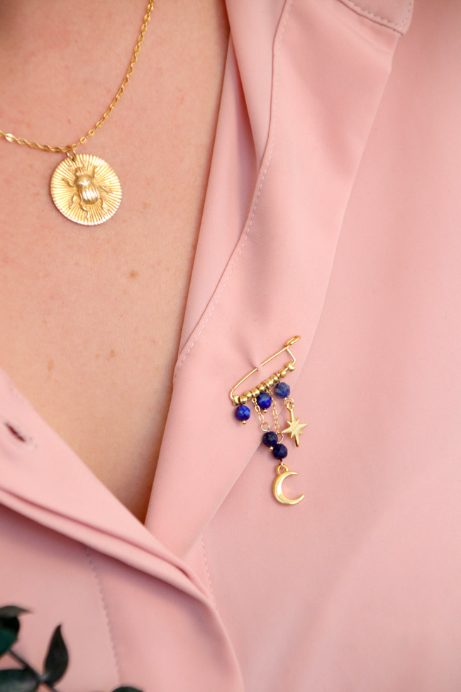 gold star and moon pin and lapis lazuli