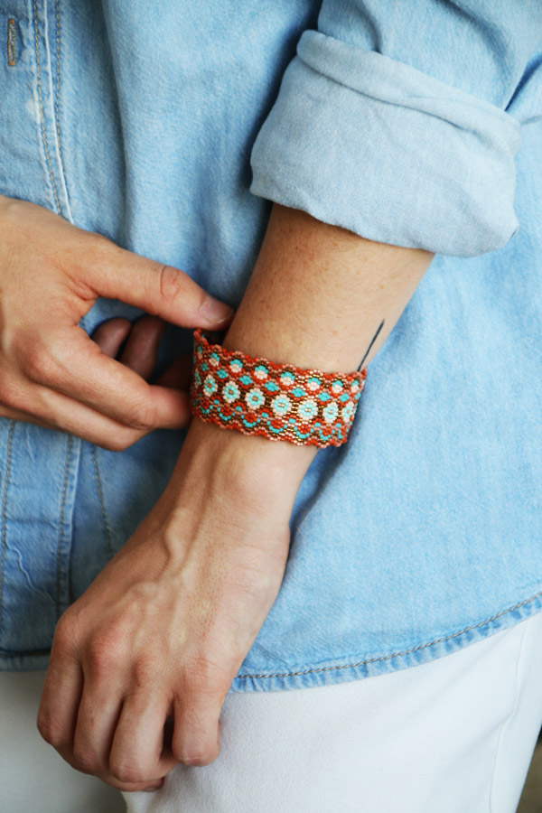 diy bracelet weaving double peyote bangle terracotta