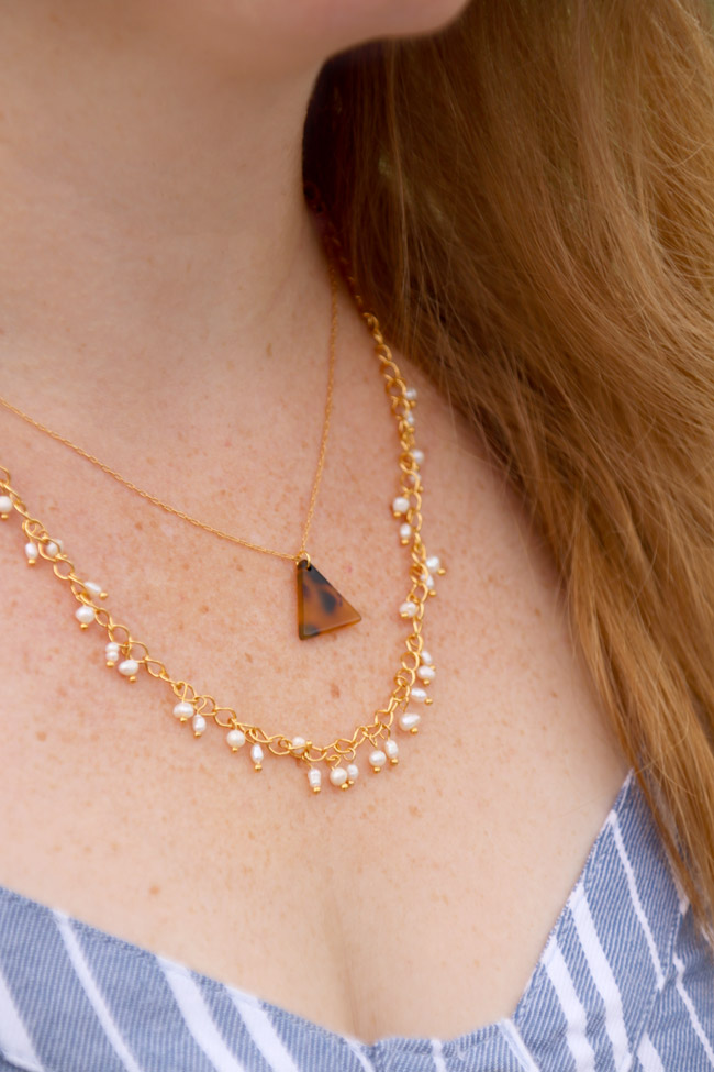 Schema  DIY Multi-row freshwater pearl necklace with acetate tortoiseshell pendant