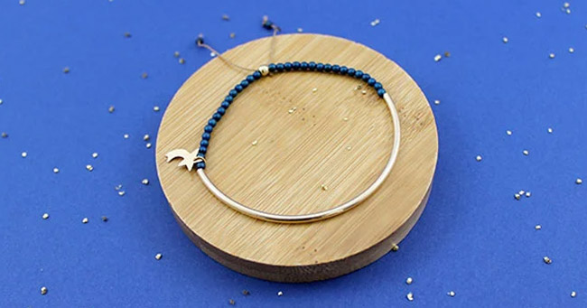 Half bangle bracelet gold filled blue hematites and shooting star