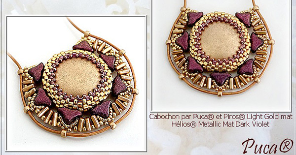 FINAL Gaia cabochon pendant, Piros and Helios glass beads by Puca