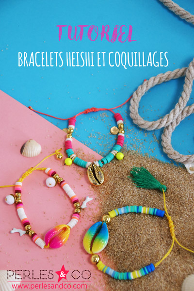 Schema Summer colored bracelets with Heishi washers and cowrie shells Schema Summer colored bracelets with Heishi washers and cowrie shells