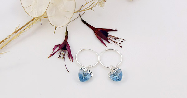 Swarovski and PureCrystal hearts mounted on hoop earrings Swarovski and PureCrystal hearts mounted on hoop earrings