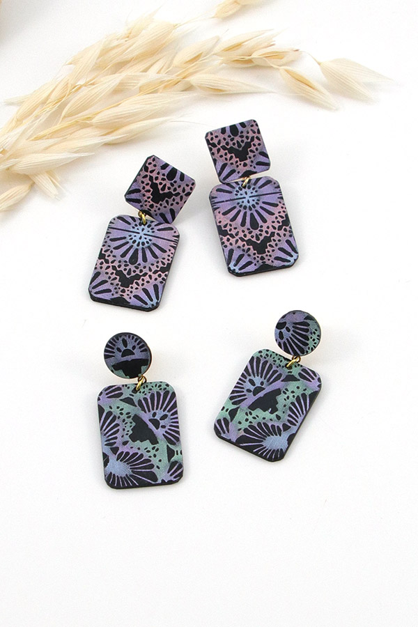 Schema Silkscreen and Panpastels polymer clay earrings Schema Silkscreen and Panpastels polymer clay earrings