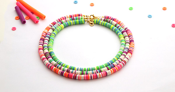 Heishi beads in neon Fimo polymer clay
