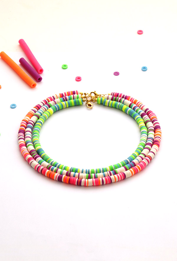 Schema Heishi beads in neon Fimo polymer clay Schema Heishi beads in neon Fimo polymer clay