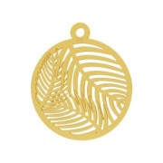 925 Sterling Silver palm leaf 18.5 mm fine Gold plated x1