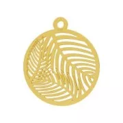 925 Sterling Silver palm leaf 18.5 mm fine Gold plated x1