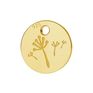 925 Sterling Silver dandelion charm 7 mm gold plated x1