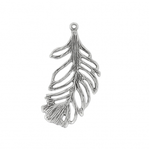 Openworked Leaf pendant 34 mm Antique Silver Plating x1