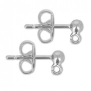 Ball Earstuds with a loop 3 mm Rhodium Tone x2