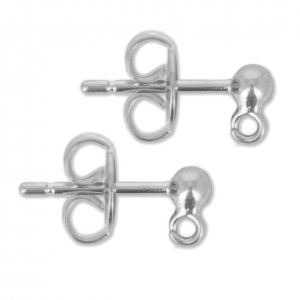 Ball Earstuds with a loop 3 mm Rhodium Tone x2
