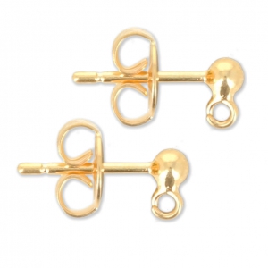 Ball Earstuds with a loop 3 mmfine Gold plated x2