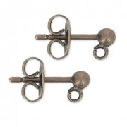 Ball Earstuds with a loop 3 mm Bronze Tone x2