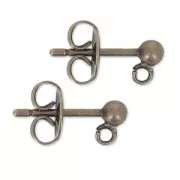 Ball Earstuds with a loop 3 mm Bronze Tone x2