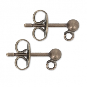 Ball Earstuds with a loop 3 mm Bronze Tone x2