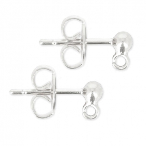 Ball Earstuds with a loop 3 mm fine silver plating x2