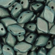 Czech Glass beads Gemduo 2 holes 8x5 mm Green Turquoise Metallic Mat x10g