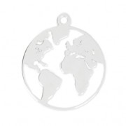 925 Sterling Silver Round World Map Charm 22 mm x1|raw }}