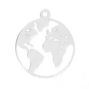 925 Sterling Silver Round World Map Charm 22 mm x1