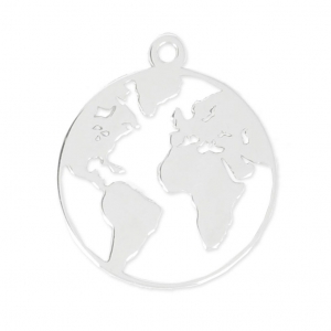 925 Sterling Silver Round World Map Charm 22 mm x1