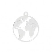 925 Sterling Silver Round World Map Charm 15 mm x1|raw }}