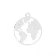 925 Sterling Silver Round World Map Charm 15 mm x1
