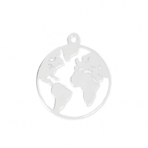 925 Sterling Silver Round World Map Charm 15 mm x1