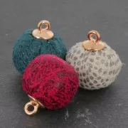 17 mm round synthetic pompom with clip - Petrol/Black x1