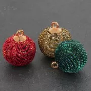 Round imitation Glitter pompom with loop 17 mm - Gold Tone x1