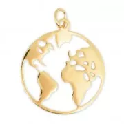 925 Sterling Silver World Map pendant 23.5 mm Gold Tone x1